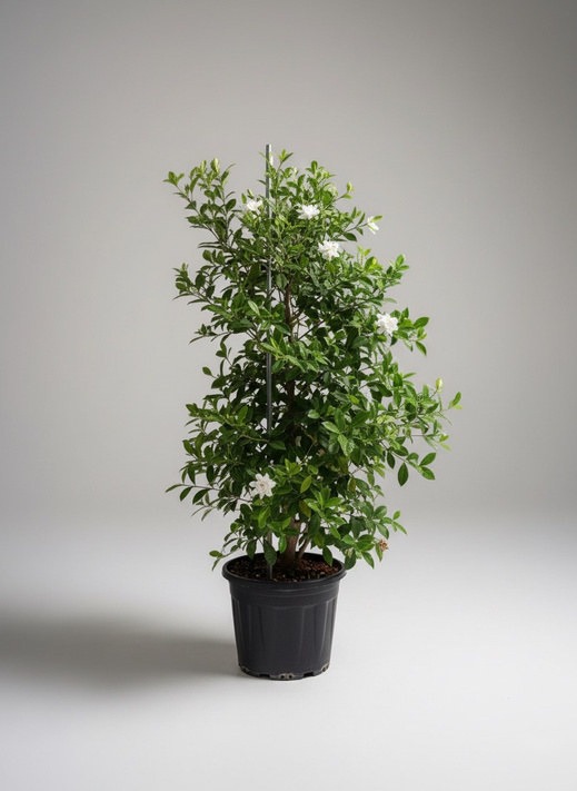 Gardenia jasminoides with white flowers in a pot